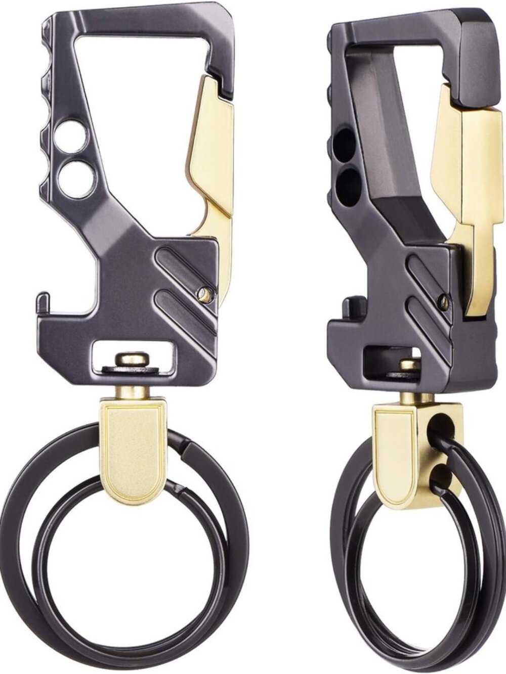 2 Pack Keychain Bottle Openers for Men & Women - Stylish Gun & Gold Colors